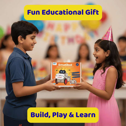 Two children holding an educational toy with text 'Fun Educational Gift' and 'Build, Play & Learn'.